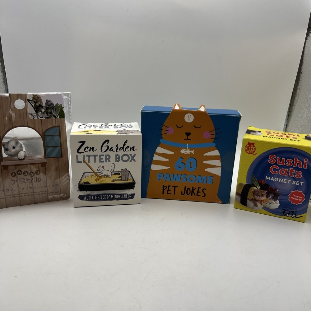 Cute Cat Theme Gift Bundle - Sushi Magnets, Zen Garden Mini, Pawsome Jokes